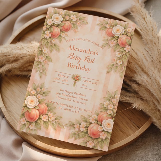 Peach Garden 1st Birthday Invitation (Creator Uploaded)
