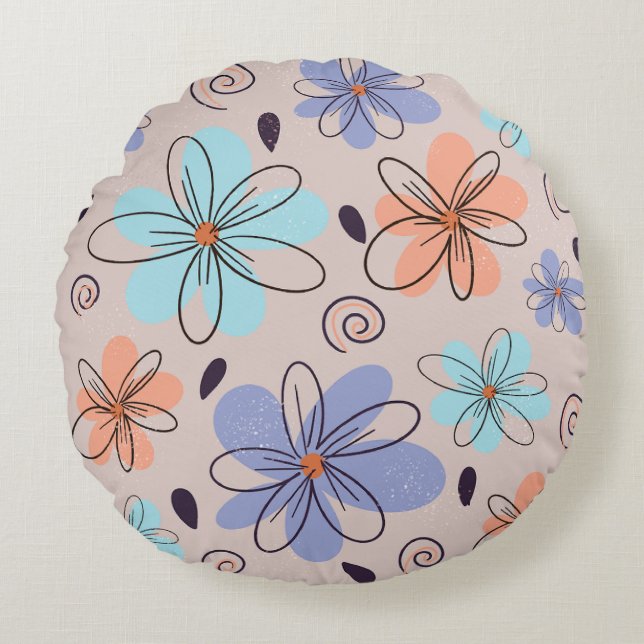 Peach garden floral spring pattern round cushion (Front)