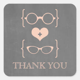 Peach Geeky Glasses Chalkboard Thank You Stickers