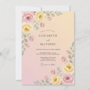 Peach Gentle Floral Romance Wedding Invitation