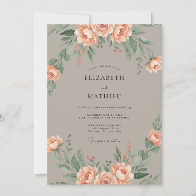 Peach Gentle Floral Wedding Invitation (Front)