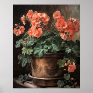 Peach Geranium Flowers Art Print Poster