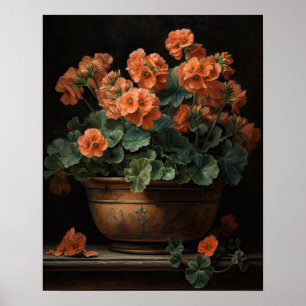 Peach Geranium Flowers Art Print Poster