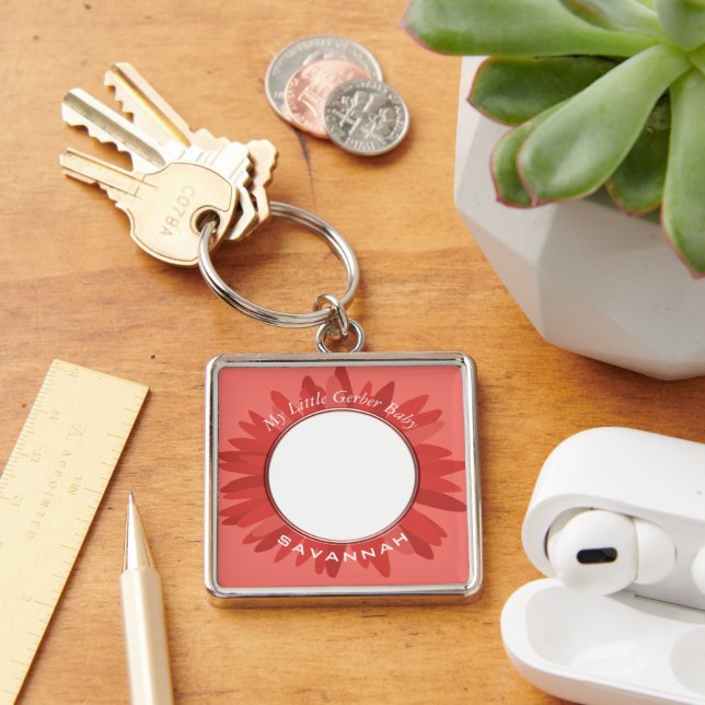 Peach Gerber Daisy Baby Photo Key Ring (Desk)
