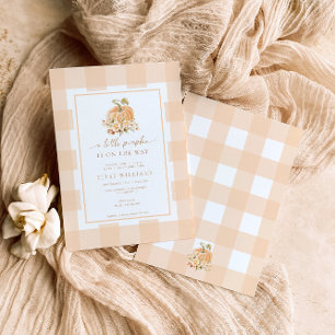 Peach Gingham A Little Pumpkin Baby Invitation