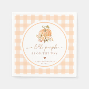 Peach Gingham Fall A Little Pumpkin Is On The Way Napkin