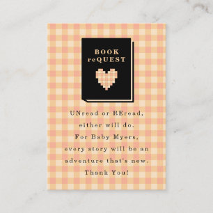 Peach Gingham Heart Book Request Enclosure Card
