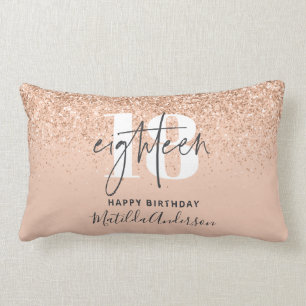 Peach girly modern glitter chic 18 birthday lumbar cushion