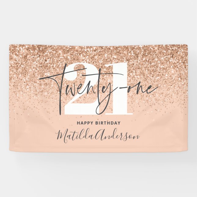 Peach girly modern glitter chic 21 birthday decor banner (Horizontal)