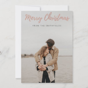 Peach Glitter Couple Merry Christmas Holiday Card