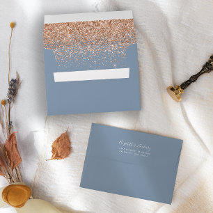 Peach Glitter Dusty Blue Wedding Envelope