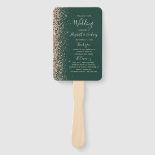 Peach Glitter Edge Emerald Green Wedding Program Hand Fan