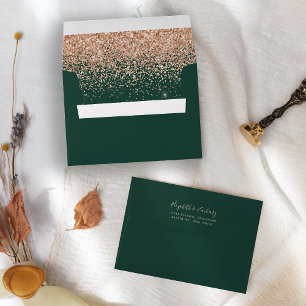 Peach Glitter Emerald Green Wedding Envelope