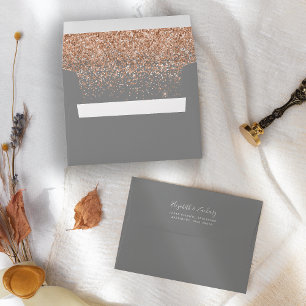 Peach Glitter Grey Wedding Envelope