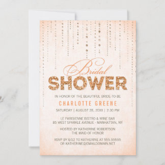 Peach Glitter Look Bridal Shower Invitation