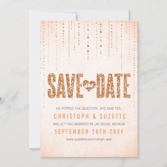 Peach Glitter Look Save The Date (Front)