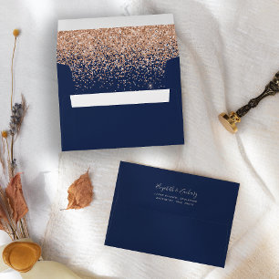 Peach Glitter Navy Blue Wedding Envelope