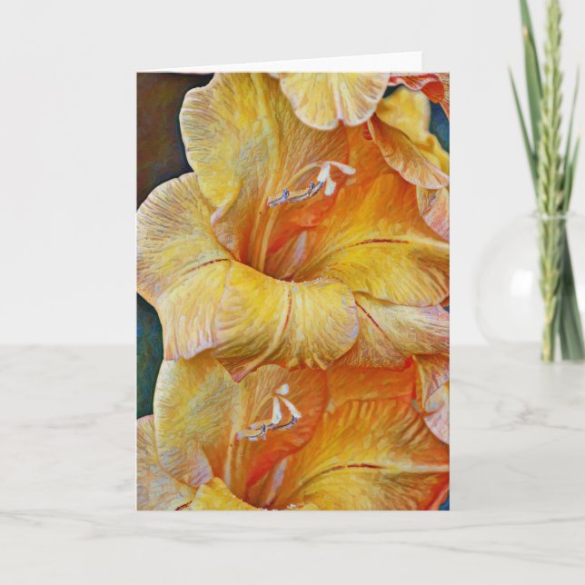Peach Gold Artsy Gladiolus Flowers Note Card (Front)