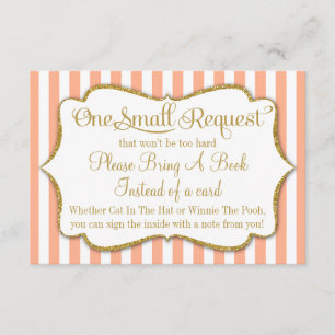 Peach Gold Baby Shower Book Card Bring A Book