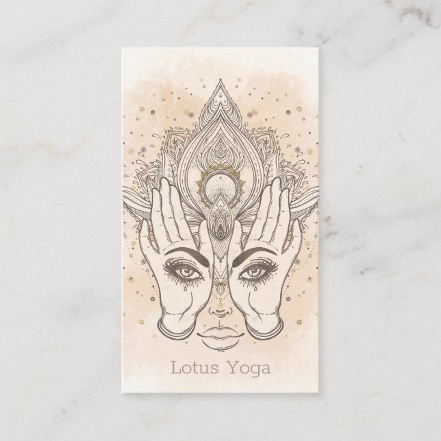 Peach & Gold Boho Lotus Flower Beauty Business Card (Front)