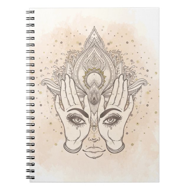 Peach & Gold Boho Lotus Flower Beauty Notebook (Front)