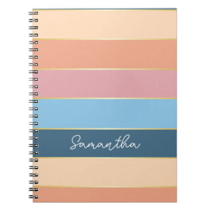 Peach Gold Custom Summer Colour Block Stripes Notebook