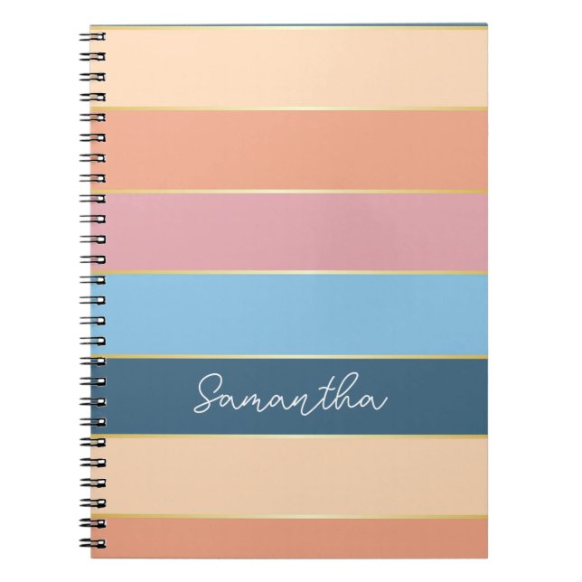 Peach Gold Custom Summer Colour Block Stripes Notebook (Front)