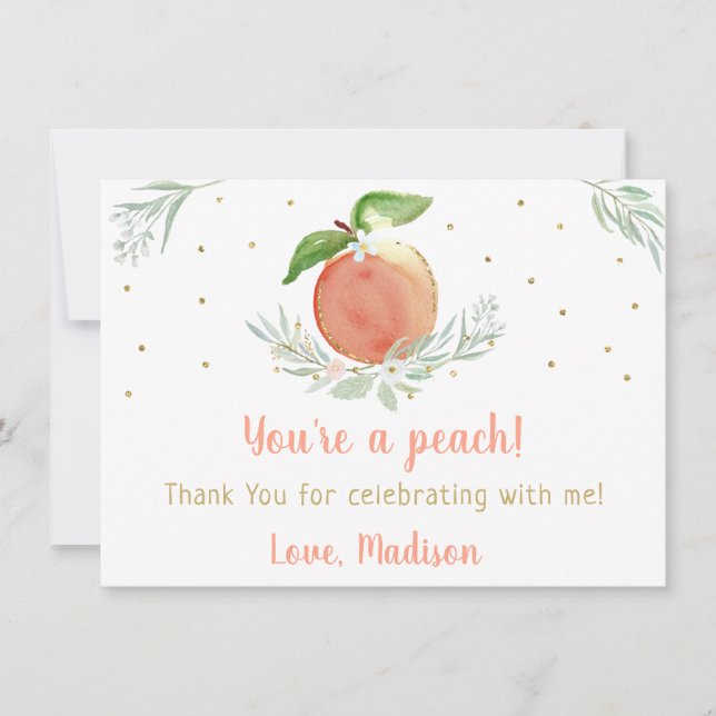 Peach Gold Floral Birthday Thank You (Front)