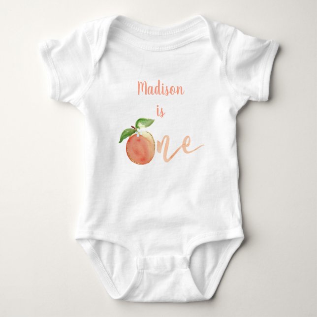 Peach Gold Floral First Birthday Baby Bodysuit (Front)