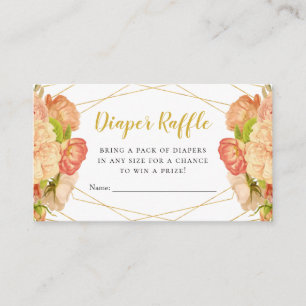 Peach Gold Flowers Diaper Raffle Tickets Enclosure Card