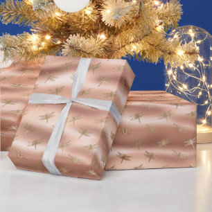 Peach Gold Glam Dragonflies Wrapping Paper