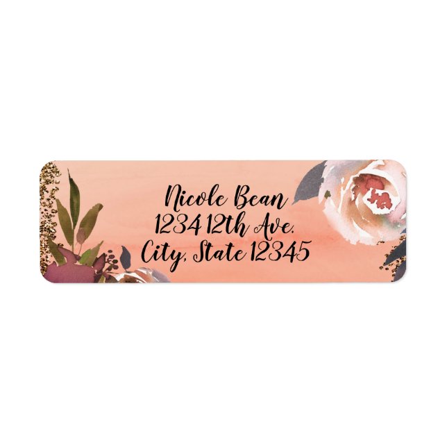 Peach & Gold Glitter Floral Modern Chic Invitation (Front)