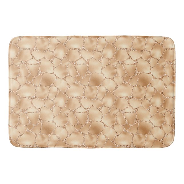 Peach Gold Glitter Glam Sparkle Giraffe Print Bath Mat (Front)