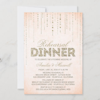 Peach & Gold Glitter Look Rehearsal Dinner Invite