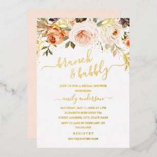 Peach Gold Orange Floral Brunch And Bubbly