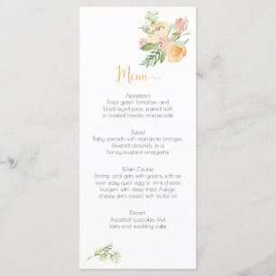 Peach Gold Pink Green Floral Menu Cards