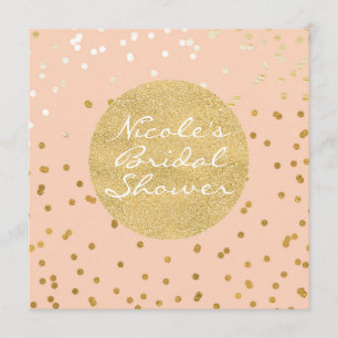 Peach & Gold Shiny Confetti Dots Modern Chic Invitation