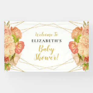 Peach Gold Watercolor Flowers Baby Shower Banner