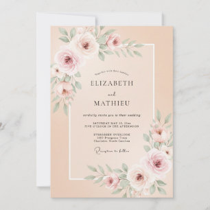 Peach Graceful Rose Floral Wedding Invitation