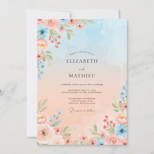 Peach Graceful Sunset Wedding Invitation (Front)