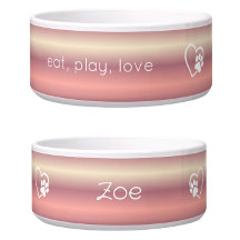 Peach Gradient Eat Play Love Custom Dog Name Bowl