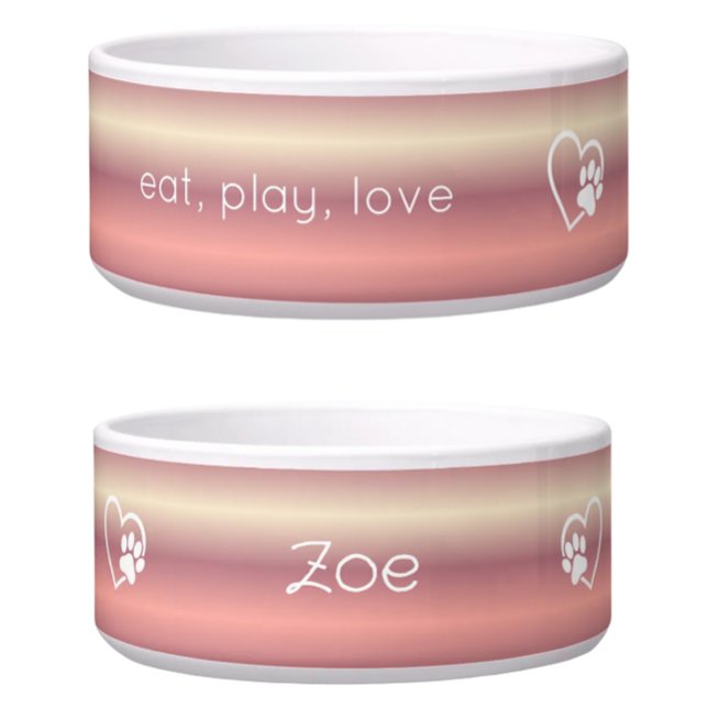 Peach Gradient Eat Play Love Custom Dog Name Bowl (Creator Uploaded)
