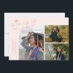 Peach Graduate She Believed Multi Photo Announcement<br><div class="desc">Modern and whimsical graduation announcement photo card featuring 3 photos on the front and 1 on the back. The text says "She believed she could so she did" with twinkling stars. Add the graduate's name,  information,  and message to personalize this card. Peach.</div>