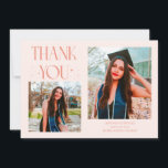 Peach Graduate Thank You 2-Photo  Announcement<br><div class="desc">Modern and whimsical graduation announcement photo card featuring 2 photos on the front and 1 on the back. The text says "THANK YOU" with twinkling stars. Add the graduate's name,  information,  and message to personalize this card. Peach.</div>