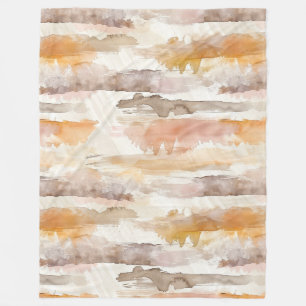Peach Grapefruit Cream Cocoa Tan Stripes Fleece Blanket