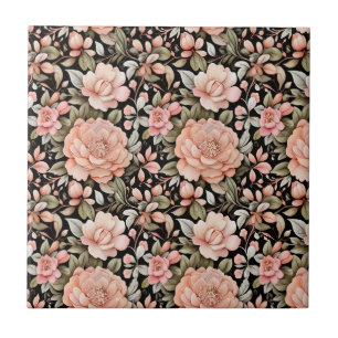 Peach Green Black Floral Kitchen Bathroom Remodel Tile