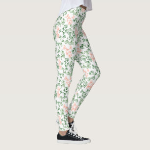 Peach & Green Botanical Floral Print Leggings
