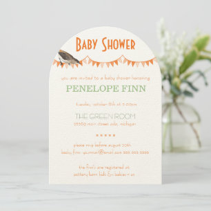 Peach Green Bunting Bird Baby Shower Invitation