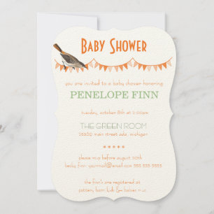 Peach Green Bunting Bird Baby Shower Invitation