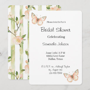 Peach Green Butterflies Floral Bridal Shower   Invitation